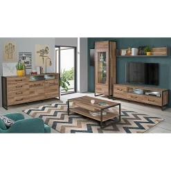 Etagère murale 170 cm décor bois recyclé et béton gris - APACHE