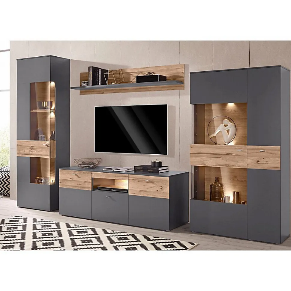 Etagère murale 150 cm décor bois clair et gris - MARBELLA