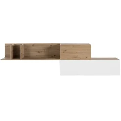 Etagère murale asymétrique 270 cm décor chêne blanc laqué - VERONICA