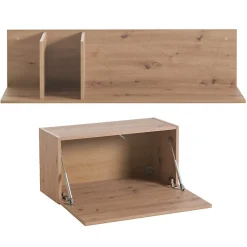 Etagère murale asymétrique 270 cm décor chêne blanc laqué - VERONICA
