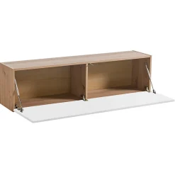 Etagère murale asymétrique 270 cm décor chêne blanc laqué - VERONICA