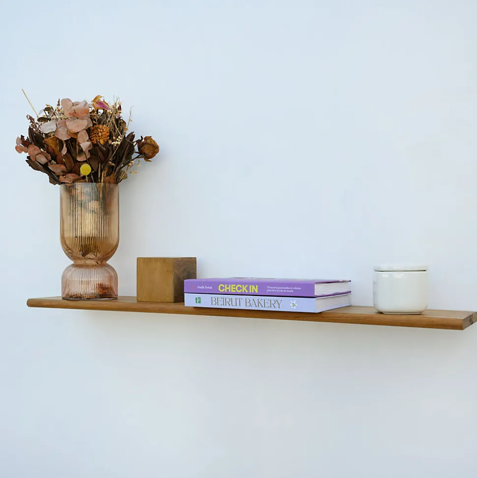 Etagère Murale en Bois Teck Huilé Rectangle - Fixation Inclus - 18x180x1200mm - Etagère de Bureau, Cuisine, Salle de bain, Salon