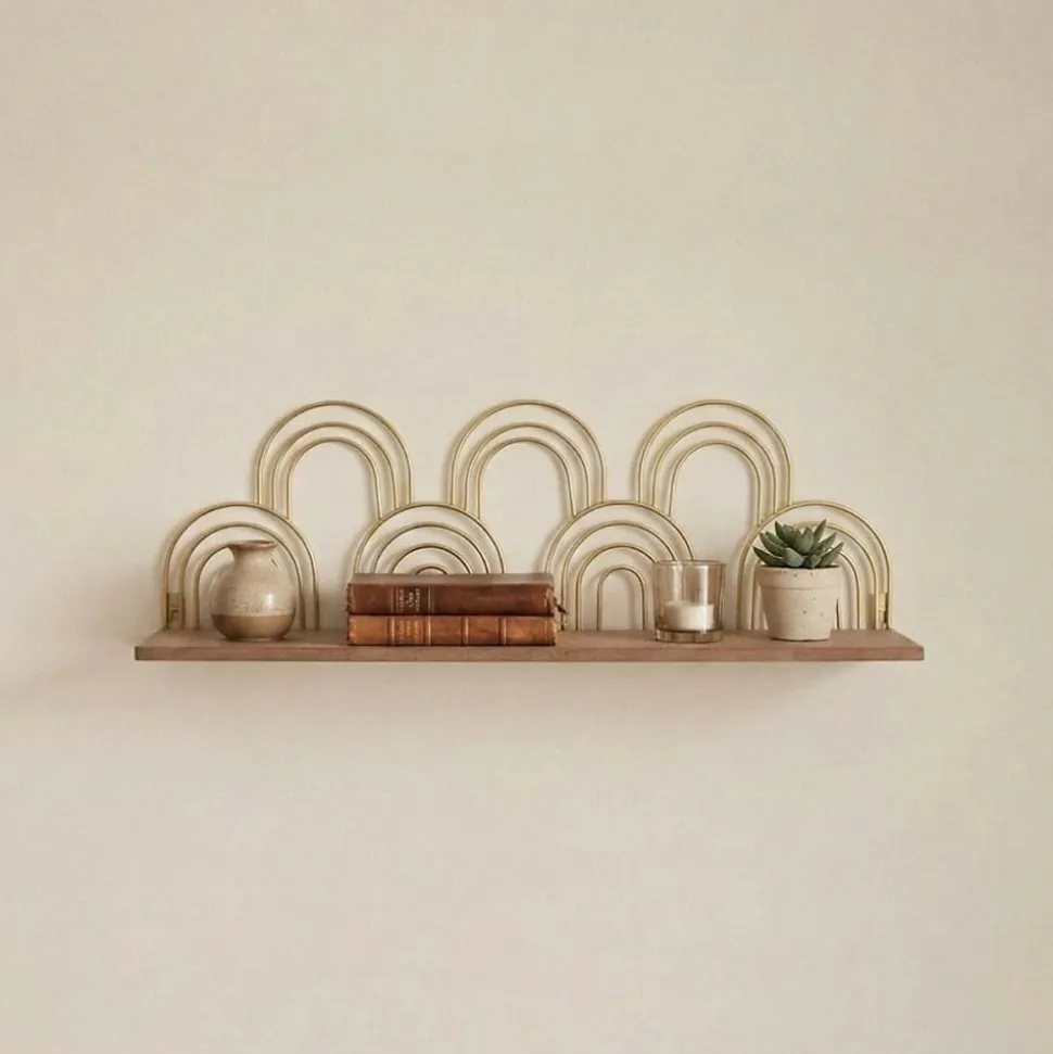 Etagère murale forme arches dorés 50cm