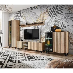 Etagère murale NIELSEN 160 cm chene et noir Design contemporain