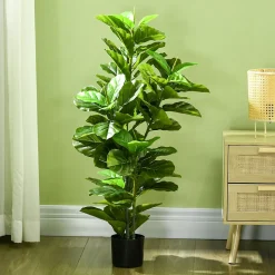 Ficus Lutea artificiels 1,10H m - lot de 2 ficus artificiels - 90 feuilles réalistes par pied - pot inclus noir vert