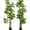 Ficus Lutea artificiels 1,80H m - lot de 2 ficus artificiels - 120 feuilles réalistes par pied - pot inclus noir vert