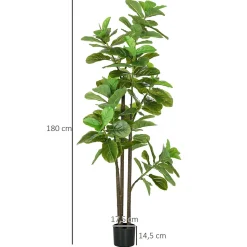 Ficus Lutea artificiels 1,80H m - lot de 2 ficus artificiels - 120 feuilles réalistes par pied - pot inclus noir vert
