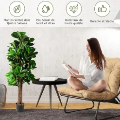 Figuier Artificiel de Feuille de Violon Realiste avec Pot en PP Souple Arbre Artificiel en PEVA Tronc de Bois Melange Vert