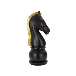 Figurine échec décoratif en polyrésine noire et dorée Cavalier modèle 2