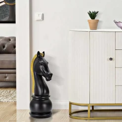 Figurine échec décoratif en polyrésine noire et dorée Cavalier modèle 2