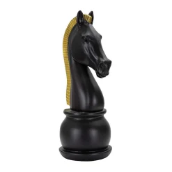Figurine échec décoratif en polyrésine noire et dorée Cavalier modèle 2