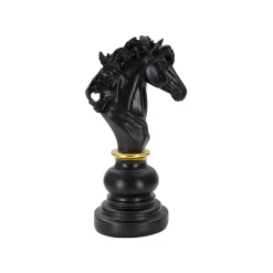 Figurine échec décoratif en polyrésine noire et dorée Cavalier modèle 1