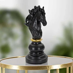 Figurine échec décoratif en polyrésine noire et dorée Cavalier modèle 1