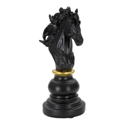 Figurine échec décoratif en polyrésine noire et dorée Cavalier modèle 1