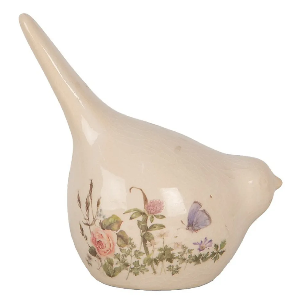Figurine oiseau beige céramique 14x9x15cm