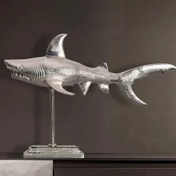 Figurine Requin 70 cm Aluminium Design Marin Moderne Intérieur Sculpture FineBuy