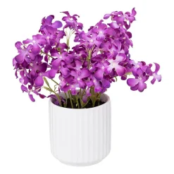 Fleurs violettes artificielles - pot en céramique - H27 cm - Atmosphera