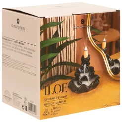 Fontaine porte-encens Iloe avec lot de 10 cônes d'encens support céramique noir - Atmosphera