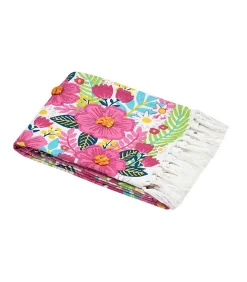Fouta Fleurs Tropicales - 90x180 cm - 90x180cm - Rose