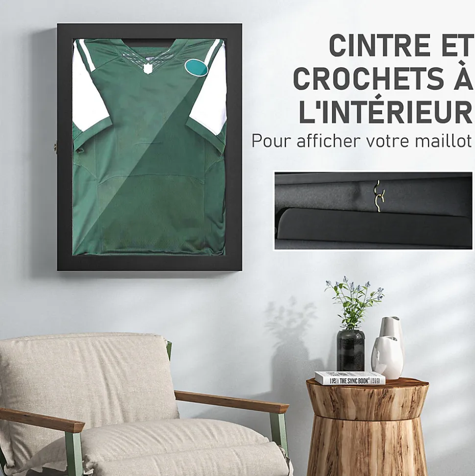 Frame box T-frame cadre pour maillot porte acrylique doublure interne feutre dim. 71L x 7l x 89H cm noir