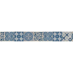 Frise adhésive 10 cm X 300 cm, carreaux de ciment bleu et beige, déco géométrique pour murs et sols, look rétro et moderne.