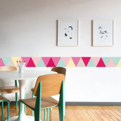 Frise adhésive artistique multicolore, 10 cm x 300 cm - Décoration murale triangle