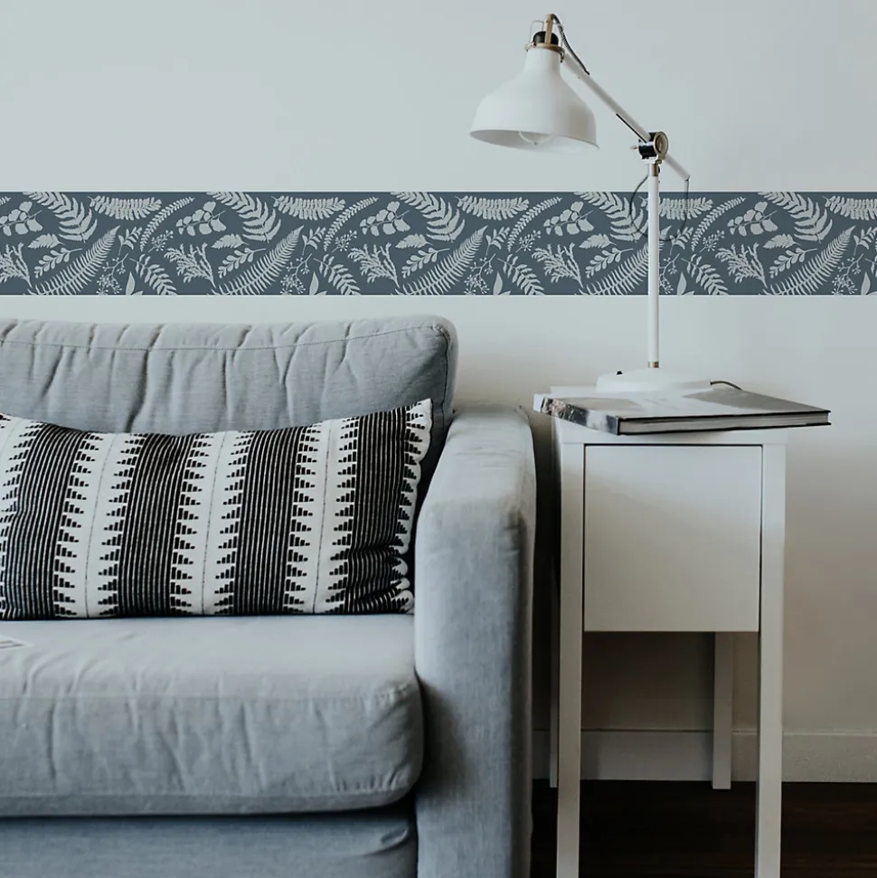 Frise adhésive autocollante 15 cm X 300 cm, décorative, bleu gris, motif feuilles botaniques - Setermoen.