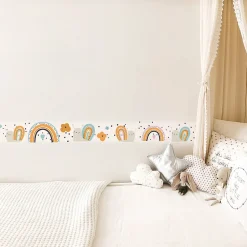 Frise adhésive autocollante 15 cm X 300 cm pour décoration chambre enfant, illustration escargots rigolots sur couleurs pastels.