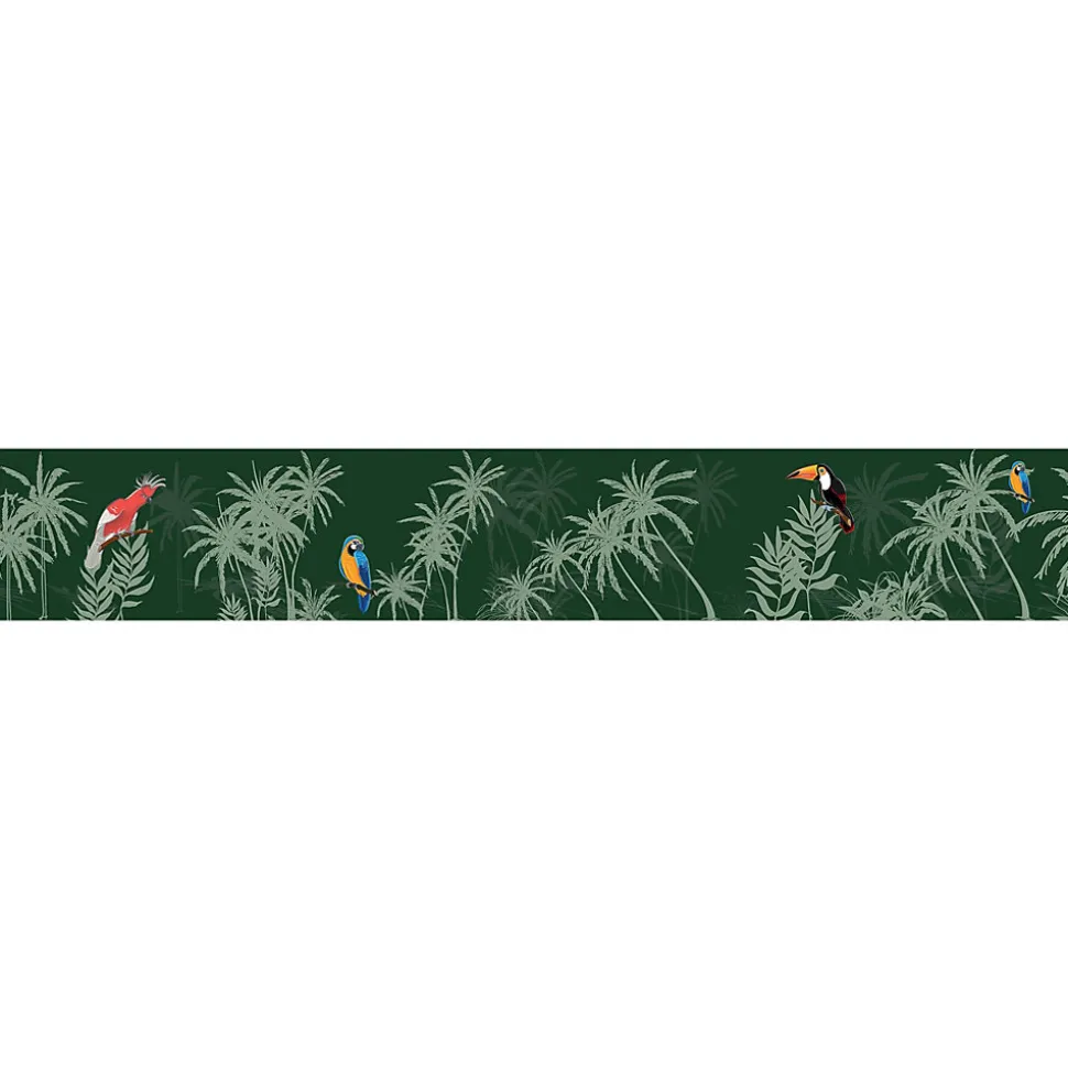 Frise adhésive autocollante 15 cm X 300 cm - Savane, Jungle, Perroquet, Cocotiers, Palmier - Décoration murale