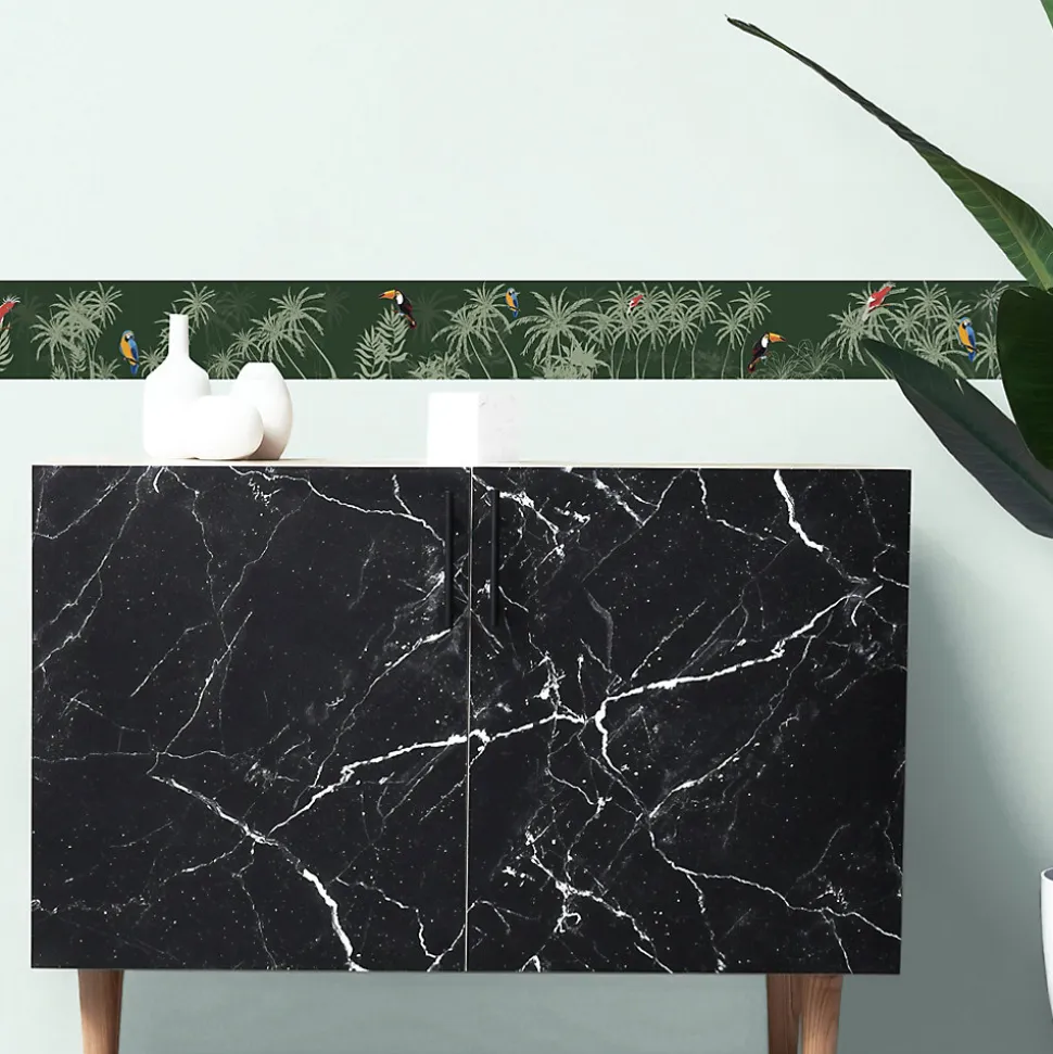 Frise adhésive autocollante 15 cm X 300 cm - Savane, Jungle, Perroquet, Cocotiers, Palmier - Décoration murale