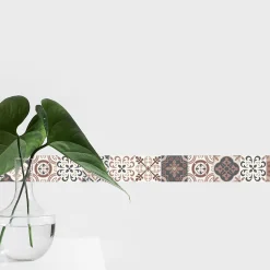 Frise adhésive autocollante 5 cm X 300 cm, style industriel, tons rouges et gris, décoration murale tomettes.