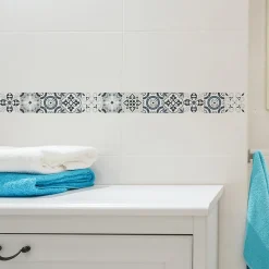 Frise adhésive autocollante borgatella bleu 5 cm X 300 cm, motif carreaux de ciment ancien, déco intérieure murale, revêtement mur