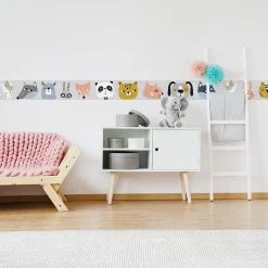 Frise adhésive autocollante pour chambre d'enfant, 10 cm X 300 cm, déco rigolote avec têtes d'animaux.