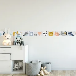 Frise adhésive autocollante pour chambre d'enfant, 10 cm X 300 cm, déco rigolote avec têtes d'animaux.