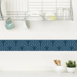 Frise adhésive autocollante Tromso Bleu, 15 cm X 300 cm, décoration murale eventail bleu géométrique, 150 cm