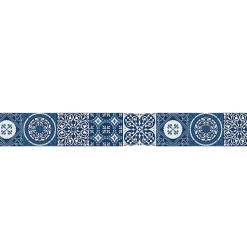 Frise adhésive autocollante 15 cm X 300 cm, décorative, motif carreaux de ciment ancien, azulejos bleu, revêtement mural décoratif
