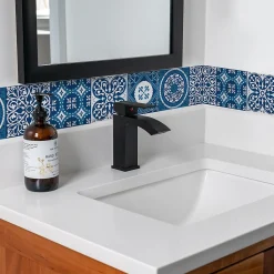 Frise adhésive autocollante 15 cm X 300 cm, décorative, motif carreaux de ciment ancien, azulejos bleu, revêtement mural décoratif