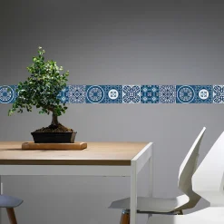 Frise adhésive carreaux de ciment bleu, 15x300 cm, déco murale intérieure