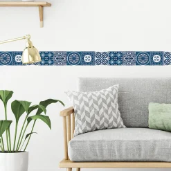 Frise adhésive carreaux de ciment bleu, 15x300 cm, déco murale intérieure