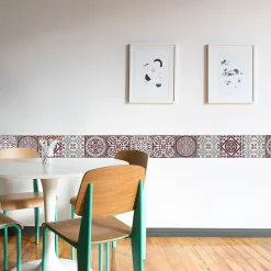 Frise adhésive carreaux de ciment rouges, 10 cm X 300 cm, formes géométriques décoratives