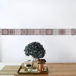 Frise adhésive carreaux de ciment rouges, 10 cm X 300 cm, formes géométriques décoratives