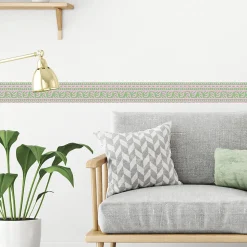 Frise adhésive déco murale, style géométrique, 5 cm X 300 cm, rose et verte.