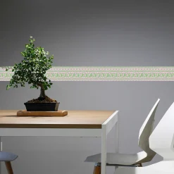 Frise adhésive déco murale, style géométrique, 5 cm X 300 cm, rose et verte.