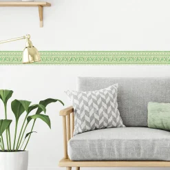 Frise adhésive déco murale, 5 cm X 300 cm, jaune et verte, style géométrique, décoration intérieure facile et rapide.
