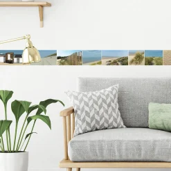 Frise adhésive Dunes, Mouettes et Cabines de Plage en Bois, 10 cm x 300 cm, Décoration Bord de Mer, 10 cm x 300 cm