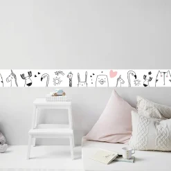 Frise adhésive Farandole d'animaux tout doux - 10 cm X 300 cm - Déco chambre enfant - Happy Animals autocollante