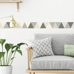Frise adhésive grise abstraite 10x300 cm - Déco murale triangle symétrique grise, 10x300 cm