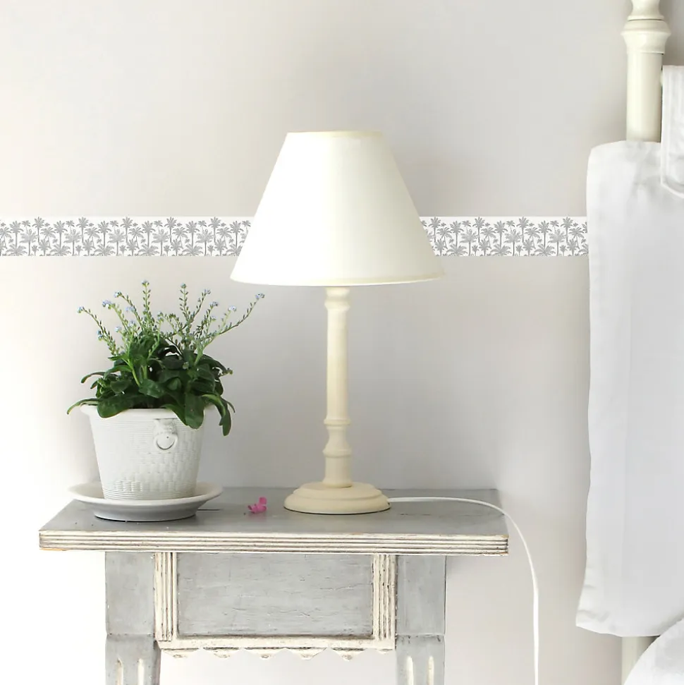 Frise adhésive Maere Gris, motif Palmiers 5 cm x 300 cm, décorative autocollante pour murs et meubles intérieurs.