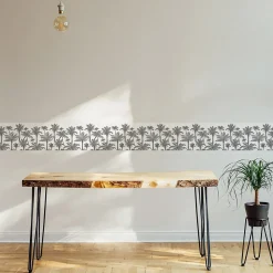 Frise adhésive Maere Gris, motif Palmiers 5 cm x 300 cm, décorative autocollante pour murs et meubles intérieurs.