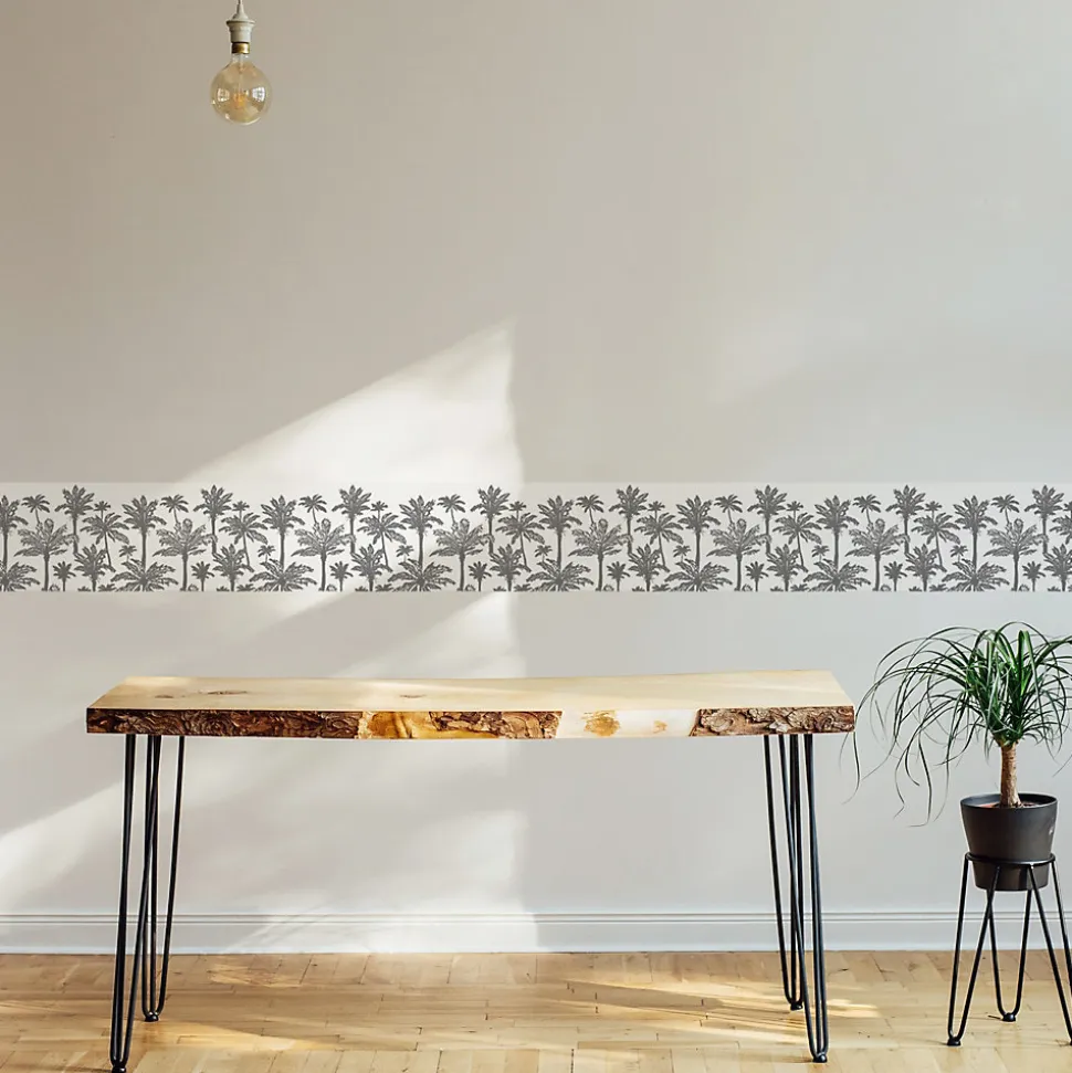 Frise adhésive Maere Gris, motif Palmiers 5 cm x 300 cm, décorative autocollante pour murs et meubles intérieurs.
